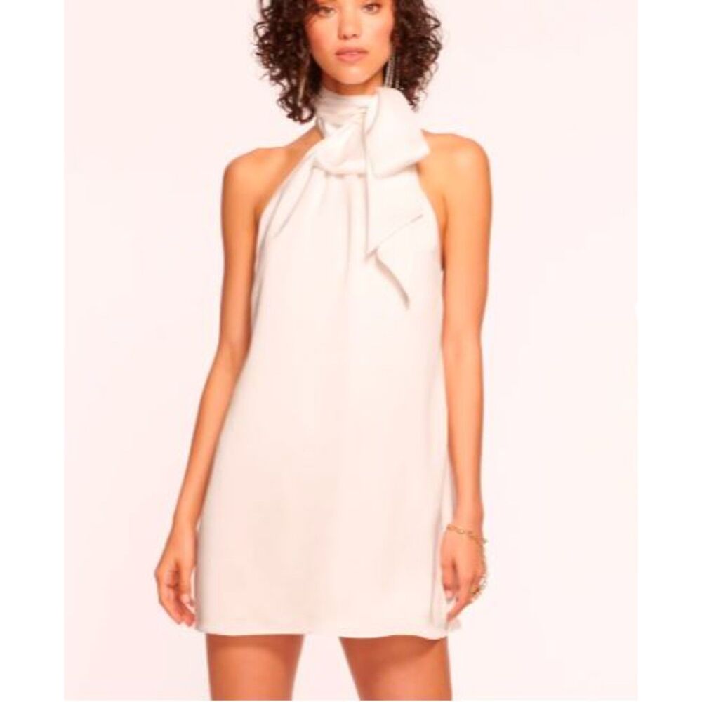 Ramy Brook Sam Bow Tie Halter Mini Dress Ivory Sz 10 NWT 445